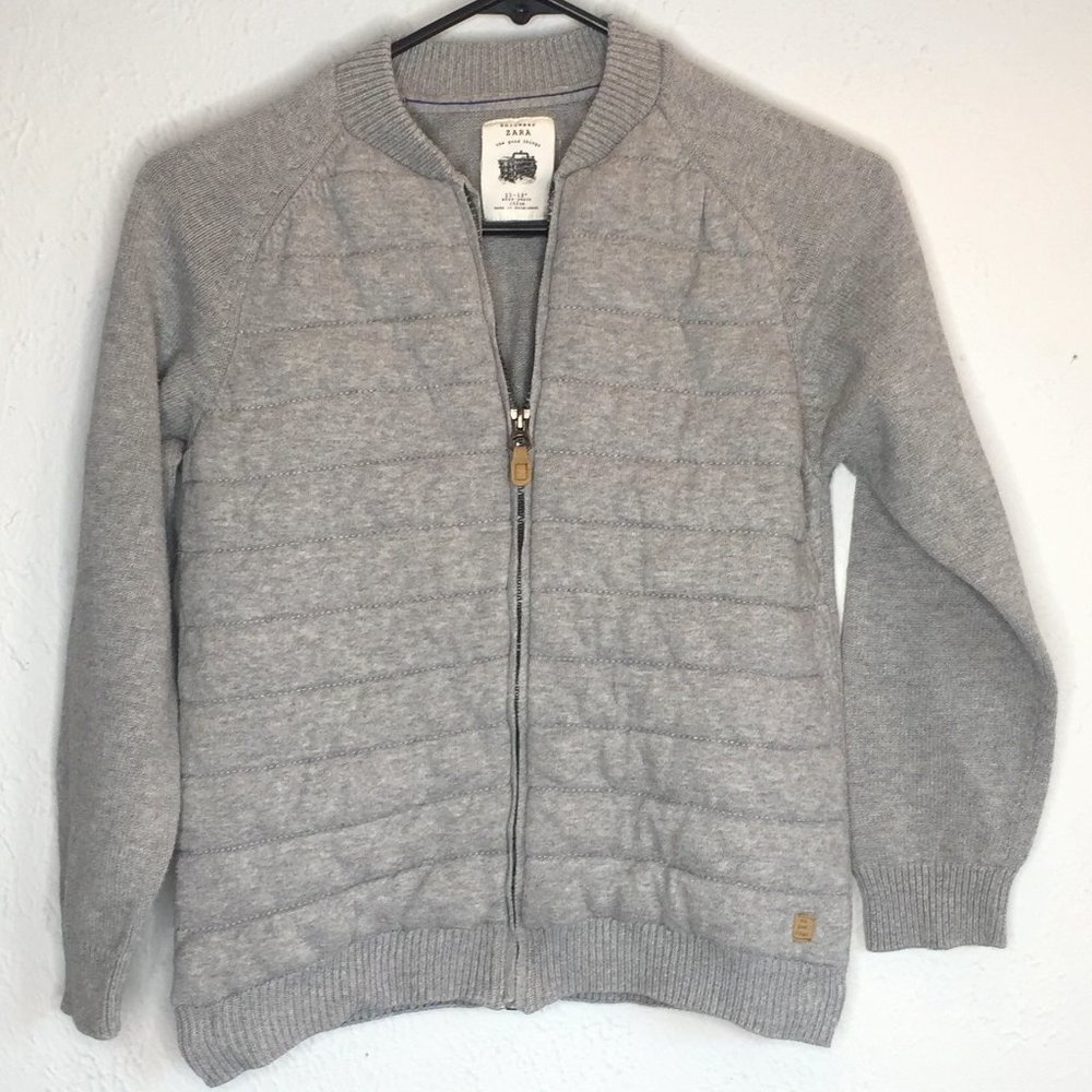 Zara Knitwear The Good Things boy's 11-12+ yrs. grey 100% cotton zip sweater.